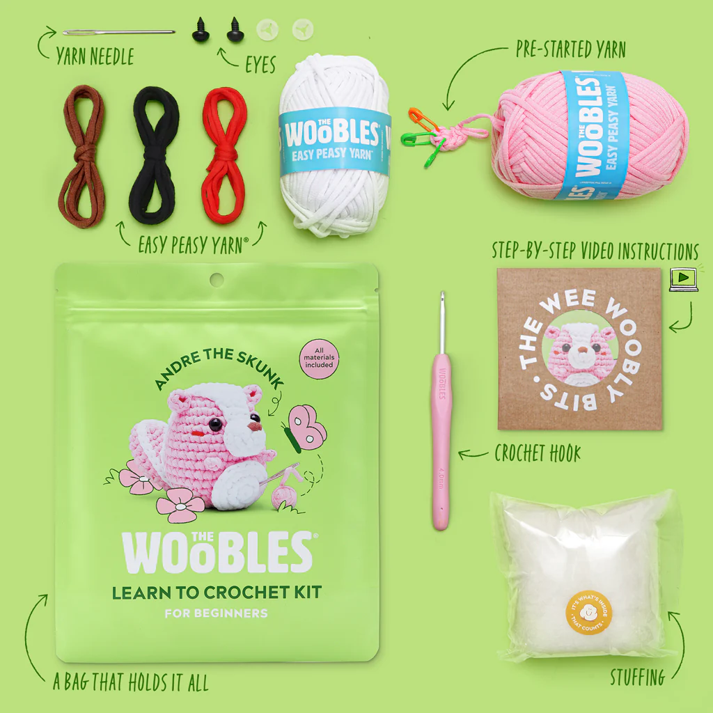 Andre the Skunk Pink Crochet Kit - Image 3